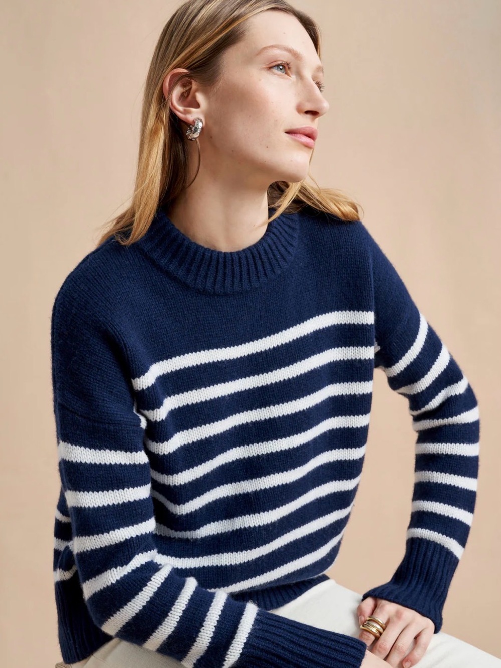 Philosophy Striped Navy and White Crewneck Sweater